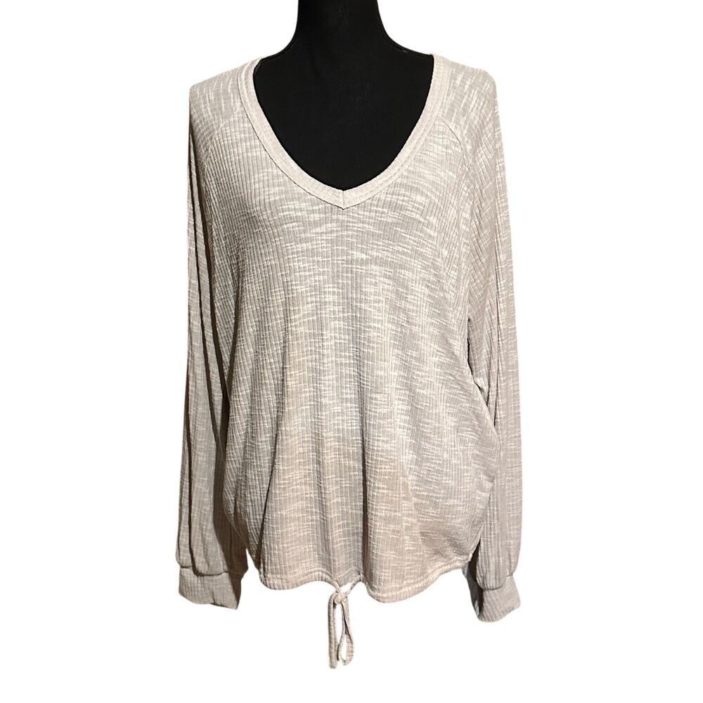 Sonoma Goods For Life Tan Beige V-Neck Tie Front Short Sleeve Top Size XL
